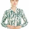 Allegra K Women's Tie Neck Floral Printed Bishop Sleeve Elegant Work Top Blouse