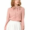 Allegra K Women's Button Down Shirt Peter Pan Collar Long Sleeve Bow Tie Neck Blouse 1 Allegra K Women's Button Down Shirt Peter Pan Collar Long Sleeve Bow Tie Neck Blouse