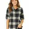 Allegra K Women's Roll Up Sleeve Collar Half Placket Plaid Tunic Shirt 2 Allegra K Women's Roll Up Sleeve Collar Half Placket Plaid Tunic Shirt