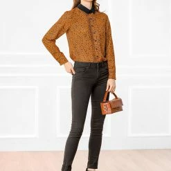 Allegra K Women's Work Office Tops Blouses Long Sleeve Pintuck Dots Button Up Shirts