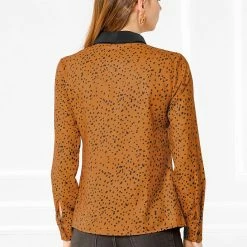 Allegra K Women's Work Office Tops Blouses Long Sleeve Pintuck Dots Button Up Shirts