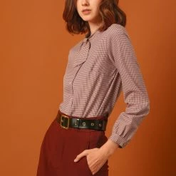 Allegra K Women's Tie Neck Stand Collar Long Sleeve Plaids Blouse Shirt 16 Allegra K Women's Tie Neck Stand Collar Long Sleeve Plaids Blouse Shirt