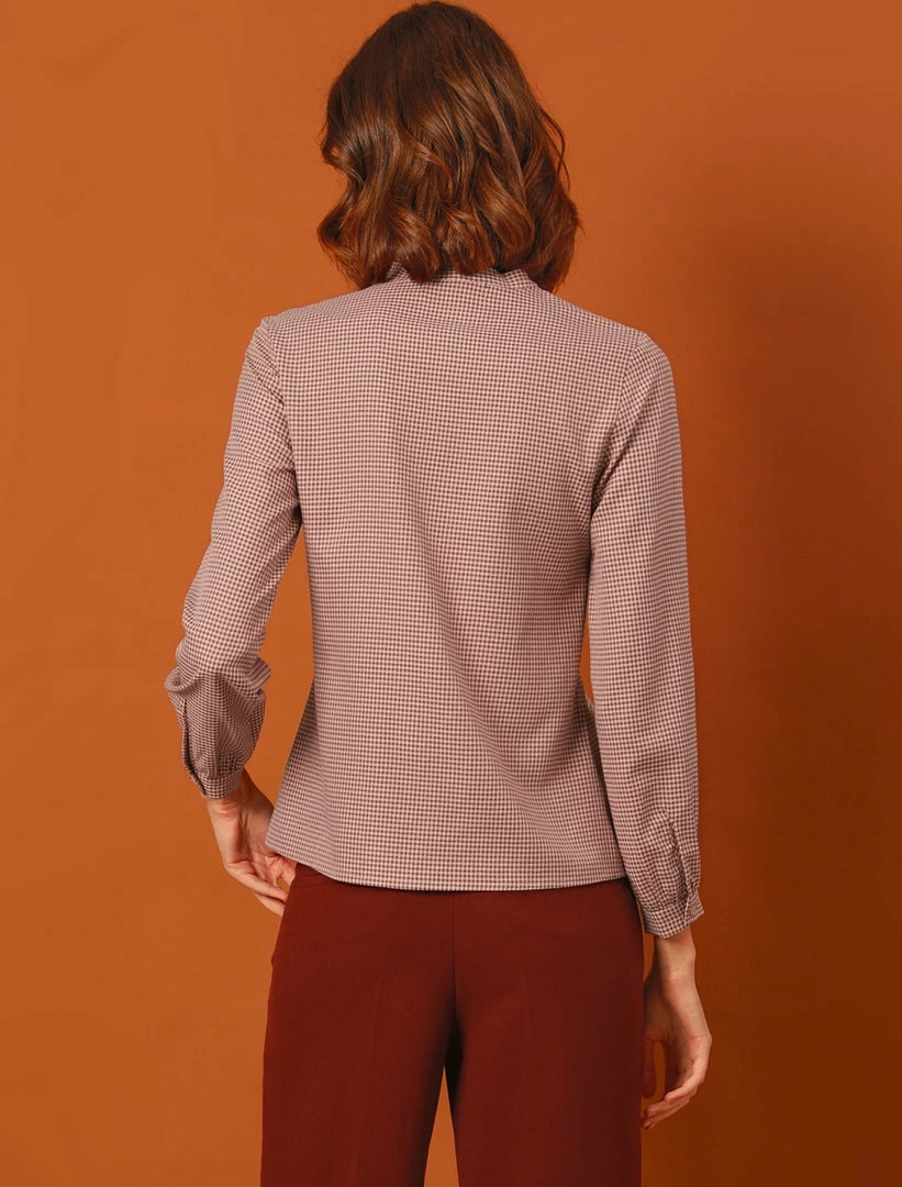 Allegra K Women's Tie Neck Stand Collar Long Sleeve Plaids Blouse Shirt 7 Allegra K Women's Tie Neck Stand Collar Long Sleeve Plaids Blouse Shirt