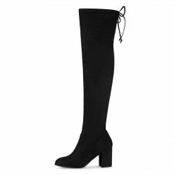 Allegra K Women's Round Toe Chunky Heel Over The Knee High Boots Shoes