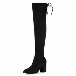 Allegra K Women's Round Toe Chunky Heel Over The Knee High Boots Shoes