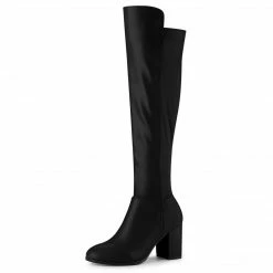 Allegra K Women's Round Toe Knee High Chunky Heel Boots Shoes