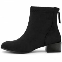 Allegra K Women's Square Toe Chunky Electroplated Heel Ankle Boots Shoes