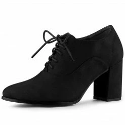 Allegra K Shoes Women's Pointed Toe Lace Up Chunky Heel Ankle Boots