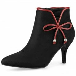 Allegra K Shoes Women's Bow Pointed Toe Stiletto Heel Ankle Boots