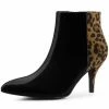 Allegra K Shoes Women's Contrast Color Leopard Print Stiletto Heel Ankle Boots