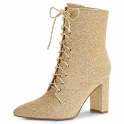 Allegra K Women's Glitter Pointed Toe Block Heel Ankle Boots Shoes