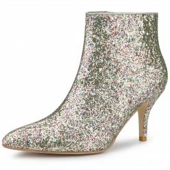 Allegra K Shoes Women's Glitter Pointed Toe Stiletto Heel Ankle Boots