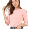 Allegra K Women's Ruffle Sleeve Cuff Split Trim Keyhole Back Button Solid Color Blouse Top