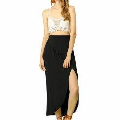 Allegra K Women's Maxi Long Casual Elastic Waist Side Split Slit Asymmetrical Skirt