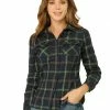 Allegra K Women's Casual Long Sleeve Cotton Button Down Plaid Shirt