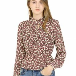 Allegra K Women's Vintage Blouse Keyhole Puff Sleeve Floral Peplum Top