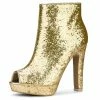 Allegra K Shoes Women's Glitter Platform Chunky Heeled Open Toe Heel Ankle Boots