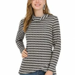 Allegra K Women's Floral Printed Knit Cowl Neck Long Sleeve Geometric Stretch Work Top Blouse