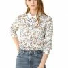 Allegra K Women's Floral Printed Button Down Shirt Contrast Collar Full Placket Long Sleeve Work Top Blouse