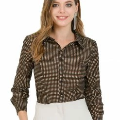 Allegra K Women's Polka Dots Long Sleeve Button Down Shirt Work Top