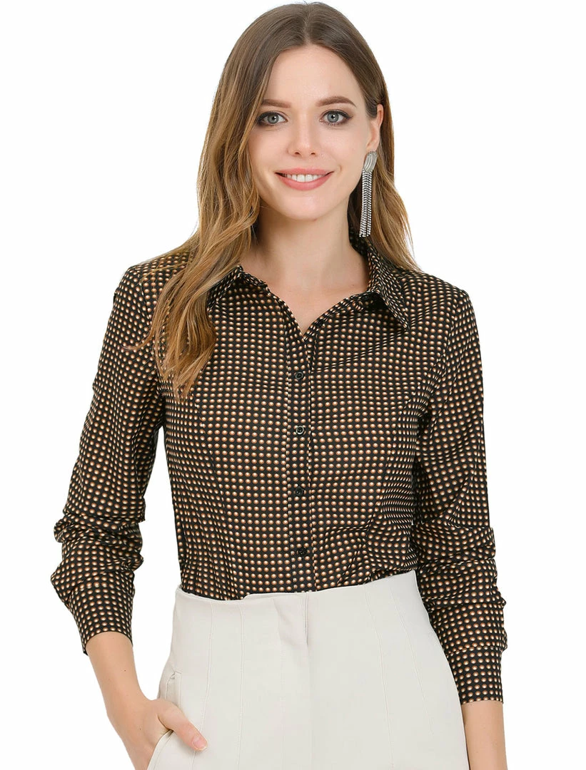 Allegra K Women's Polka Dots Long Sleeve Button Down Shirt Work Top 3 Allegra K Women's Polka Dots Long Sleeve Button Down Shirt Work Top