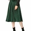 Allegra K Women's High Elastic Waist Velvet Pleated Swing Midi Skirt