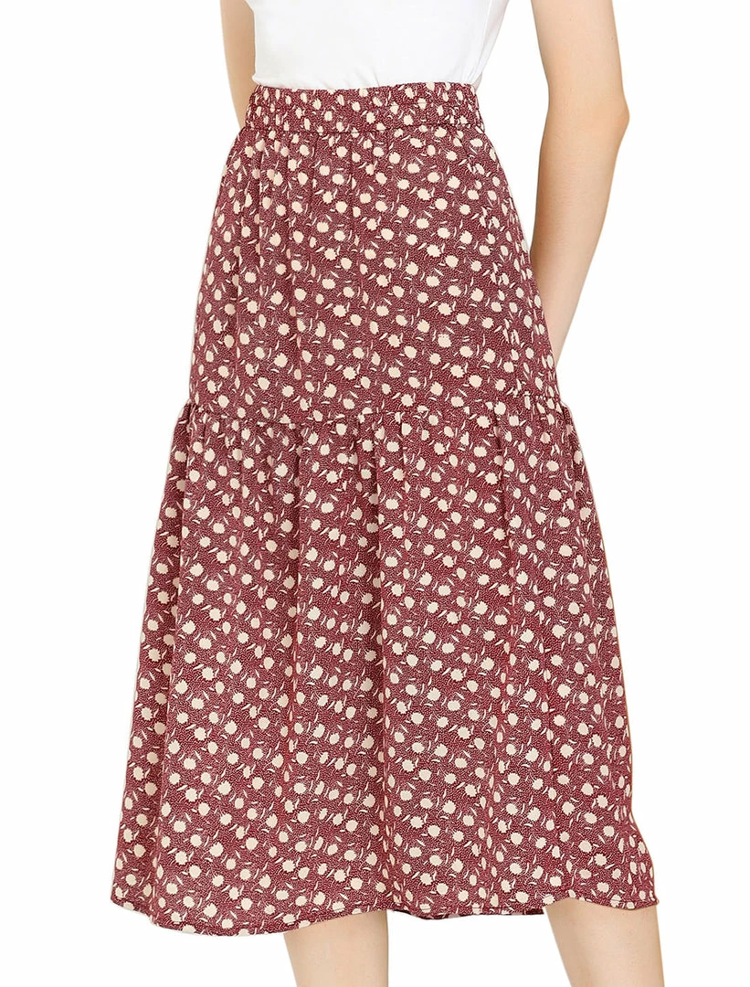 Allegra K Women's Vintage A-Line Elastic Waist Dots Floral Midi Skirt 3 Allegra K Women's Vintage A-Line Elastic Waist Dots Floral Midi Skirt