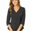 Allegra K Women's Polka Dots 3/4 Sleeve Casual Button Front Blouse Top