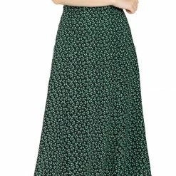 Allegra K Women's Peasant Elastic Waist A-Line Midi Leave Print Skirt