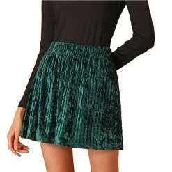 Allegra K Women's High Waist Mini Skirts Velvet Shiny A-Line Short Party Pleated Skirt
