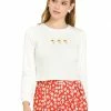 Allegra K Women's Embroidered Floral Cropped Sweatshirt Crew Neck Long Sleeve Top