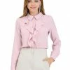 Allegra K Women's Elegant Work Office Button Down Long Sleeves Chiffon Ruffled Shirt Top