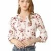 Allegra K Women's Ruffled Sleeve Blouse Frill Neck Self Tie Elegant Chiffon Floral Top
