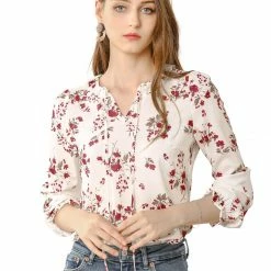 Allegra K Women's Ruffled Sleeve Blouse Frill Neck Self Tie Elegant Chiffon Floral Top