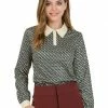 Allegra K Women's Geometric Button Down Shirt Long Sleeve Work Office Collar Tops Blouse