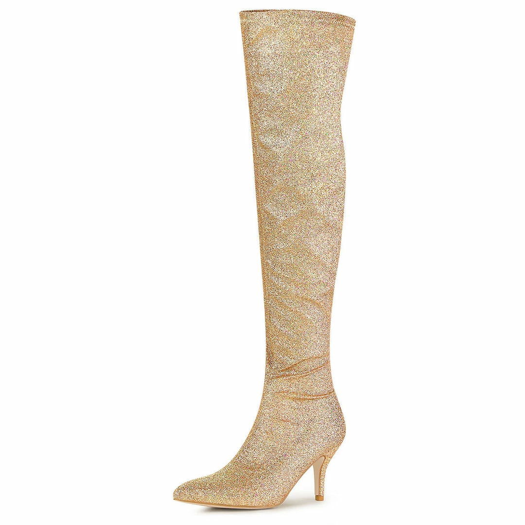 Allegra K Shoes Women's Glitter Pointed Toe Stiletto Heel Over The Knee High Boots 5 Allegra K Shoes Women's Glitter Pointed Toe Stiletto Heel Over The Knee High Boots