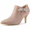 Allegra K Women's Pointed Toe Bow Decor Stiletto Heel Ankle Boots