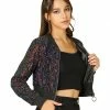 Allegra K Women's Sequin Sparkle Open Front Cardigan Coat Zipper Cropped Bomber Jacket