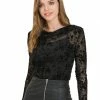 Allegra K Women's Slim Long Sleeves Cowl Neck Floral Sheer Mesh Blouse Top