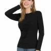 Allegra K Women's Slim Long Sleeves Ruched Pleated Top Blouse Stretchy Cotton T-Shirt 2 Allegra K Women's Slim Long Sleeves Ruched Pleated Top Blouse Stretchy Cotton T-Shirt