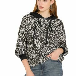 Allegra K Women's Hood Animal Print Long Sleeve Drawstring Loose Casual Pullover Hoodie Shirt