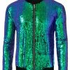 Allegra K Men's Sequin Varsity Jacket Long Sleeve Zipper Glitter Sequins Bomber Jacket