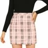 Allegra K Women's Check Slit Hem Faux Suede Mini Skirt