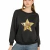 Allegra K Women's Sequin Shiny Star Crew Neck Long Sleeve Sweatshirt Top