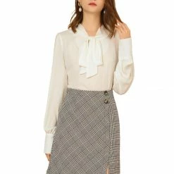 Allegra K Women's Houndstooth Split Hem Asymmetrical Work Above Knee A-Line Skirt