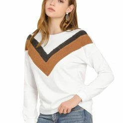 Allegra K Women's Chevron Pattern Long Sleeve Crew Neck Casual Pullover Sweatshirt
