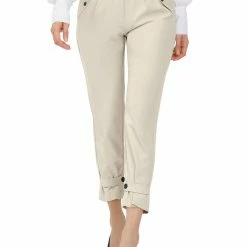 Allegra K Women's Work Office Pants High Waisted Button Flap Pocket Zipper Long Trousers
