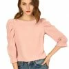 Allegra K Women's Puff Sleeve Casual Solid Top Round Neck Ruched Vintage Pullover Blouse 1 Allegra K Women's Puff Sleeve Casual Solid Top Round Neck Ruched Vintage Pullover Blouse