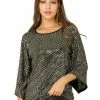 Allegra K Women's Sparkle Sequin Embellishment Tunic 3/4 Kimono Sleeve Casual Loose Knit Top
