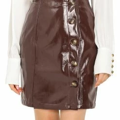Allegra K Women's Faux Leather High Waisted Party Button Front Pencil Skirt